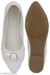 Synthetic white ballet flats for women, ideal for daily wear or parties. Made in India (IND-4 to IND-8 sizes available)